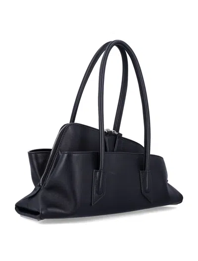 Attico Calf Leather Asymmetric La Passeggiata Tote Bag In Black