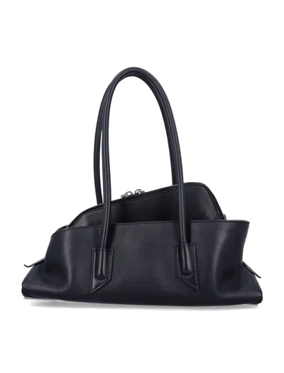 Attico Calf Leather Asymmetric La Passeggiata Tote Bag In Black