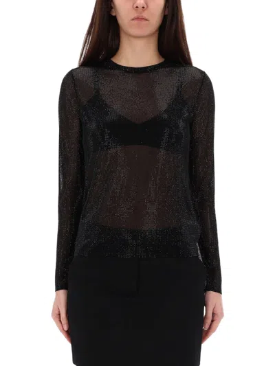 Michael Kors Embellished Mesh Long-sleeve Top In Black