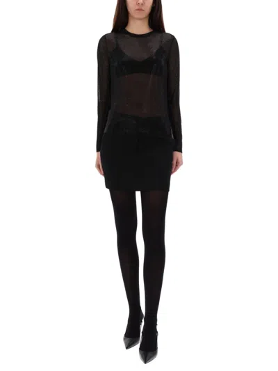Michael Kors Embellished Mesh Long-sleeve Top In Black