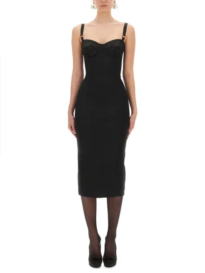 Dolce & Gabbana Women Satin Bustier Longuette Dress In Black