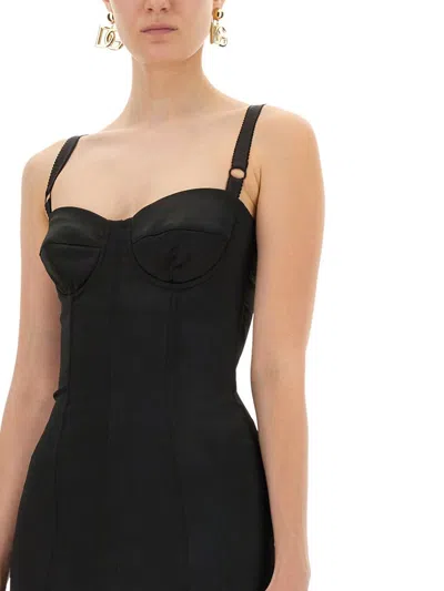 Dolce & Gabbana Women Satin Bustier Longuette Dress In Black
