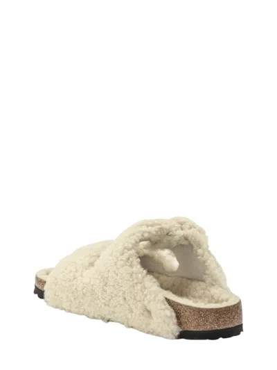 Birkenstock Slipper Arizona With Outter Teddy In Neutral