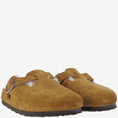 Birkenstock Boston Mules With Shearling In Nude