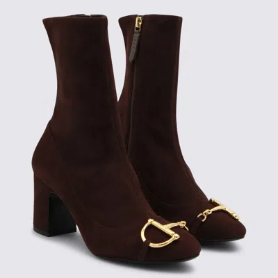 Gucci Brown Leather Boots In Burgundy