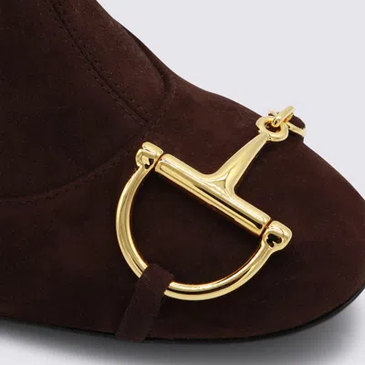 Gucci Brown Leather Boots In Burgundy