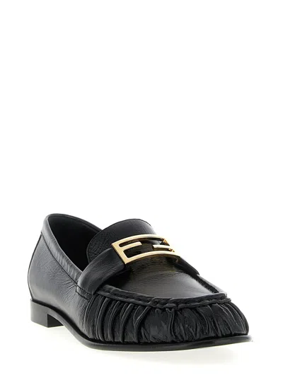 Fendi Nappa Leather Baguette Loafers Fringe Detail In Black