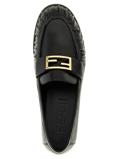 Fendi Nappa Leather Baguette Loafers Fringe Detail In Black