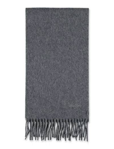 Max Mara Wool Scarf With Embroidered Logo In Gray