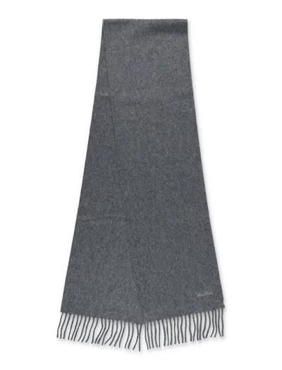 Max Mara Wool Scarf With Embroidered Logo In Gray
