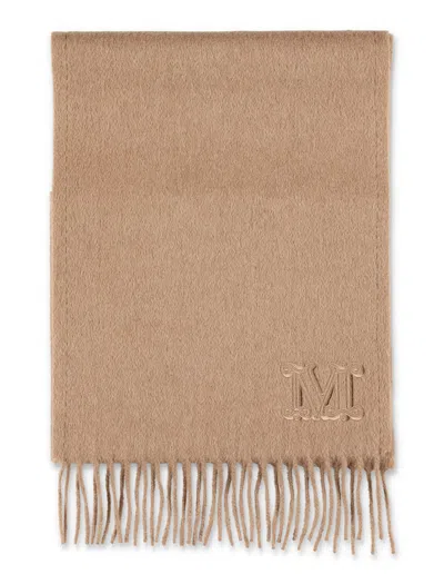 Max Mara Logo Embroidered Fringed Scarf In Brown