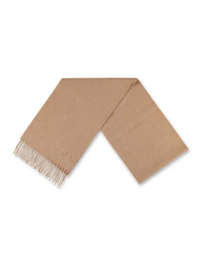 Max Mara Logo Embroidered Fringed Scarf In Brown
