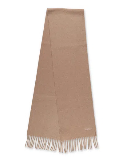 Max Mara Wool Scarf With Embroidered Logo In Brown