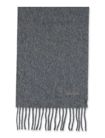 Max Mara Wool Scarf With Embroidered Logo In Gray