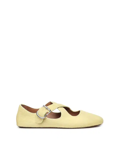 Alaïa Criss Cross Leather-trimmed Calf Hair Ballet Flats In Yellow