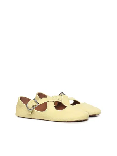 Alaïa Criss Cross Leather-trimmed Calf Hair Ballet Flats In Yellow