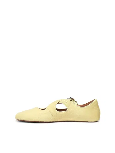 Alaïa Criss Cross Leather-trimmed Calf Hair Ballet Flats In Yellow
