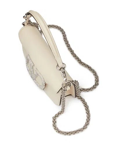 Valentino Small Leather Shoulder Bag With Swarovski Crystal In Neutral