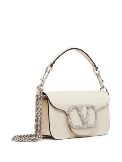 Valentino Small Leather Shoulder Bag With Swarovski Crystal In Neutral