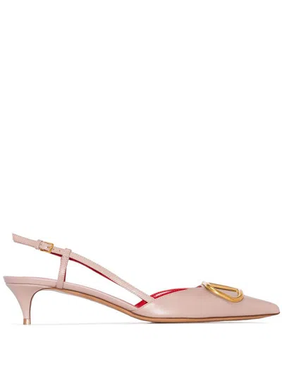 Valentino Vlogo Signature Leather Slingback Pumps In White