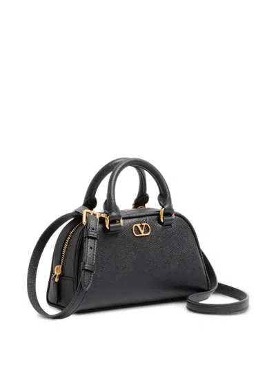 Valentino Mini Grained Leather Vlogo Signature Top-handle Bag In Black