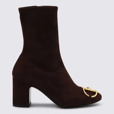 Gucci Brown Leather Boots In Burgundy