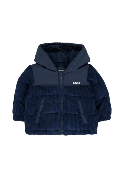 Hugo Boss Blue Down Jacket For Baby Boy With Logo In Blue