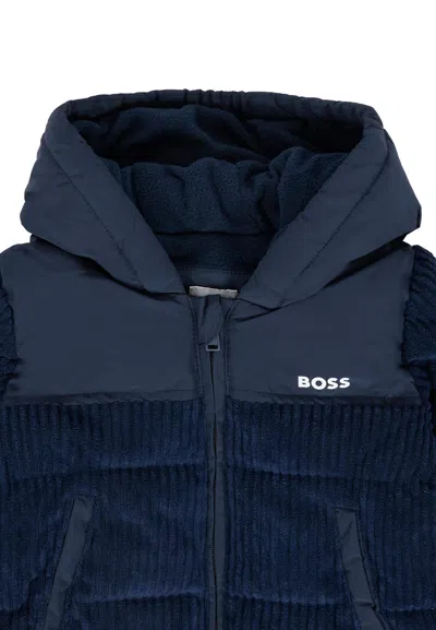 Hugo Boss Blue Down Jacket For Baby Boy With Logo In Blue