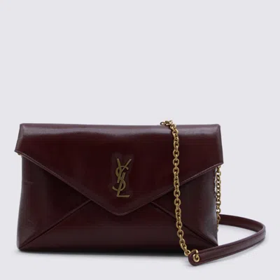 Saint Laurent Dark Red Leather Cassandre Mini Bag In Purple