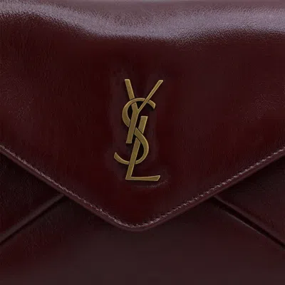 Saint Laurent Dark Red Leather Cassandre Mini Bag In Purple