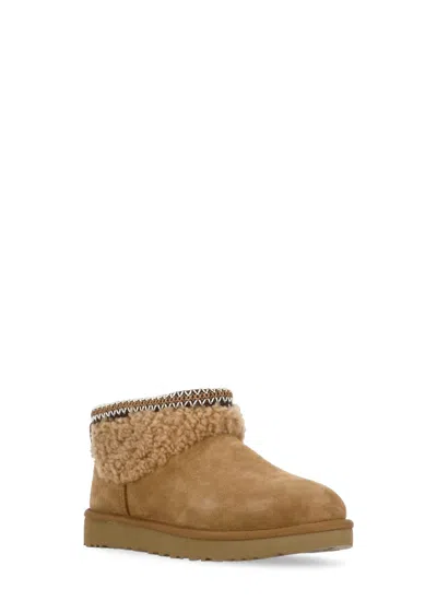 Ugg Classic Ultra Mini Curly Ankle Boots In Brown