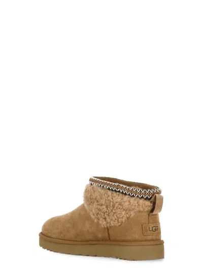 Ugg Classic Ultra Mini Curly Ankle Boots In Brown