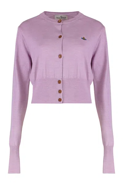 Vivienne Westwood Bea Cropped Knit Cardigan Crew Neck In Pink