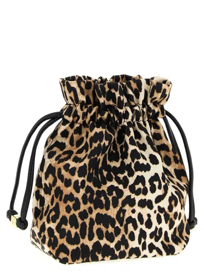 Ganni Bucket Pouch With Leopard Print In Animal Print