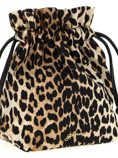 Ganni Bucket Pouch With Leopard Print In Animal Print