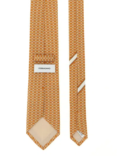Ferragamo Gancini Print Tie In Orange