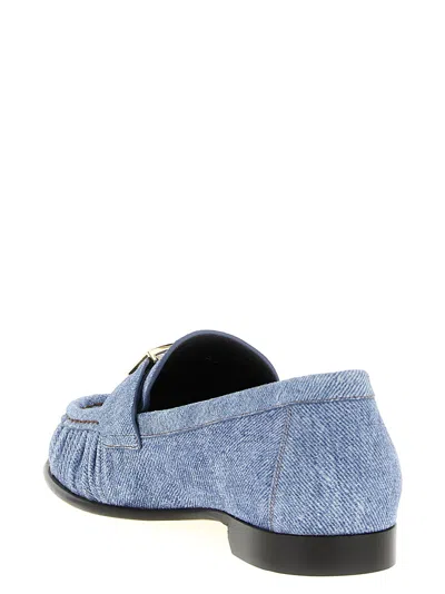 Fendi Baguette Denim Loafers Gold Tone Hardware In Blue