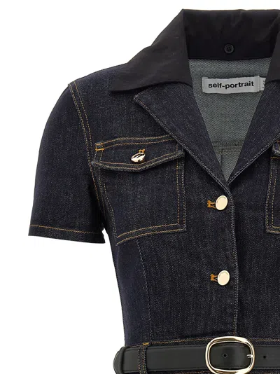 Self-portrait Indigo Denim Midi Dresses Blue In Blue