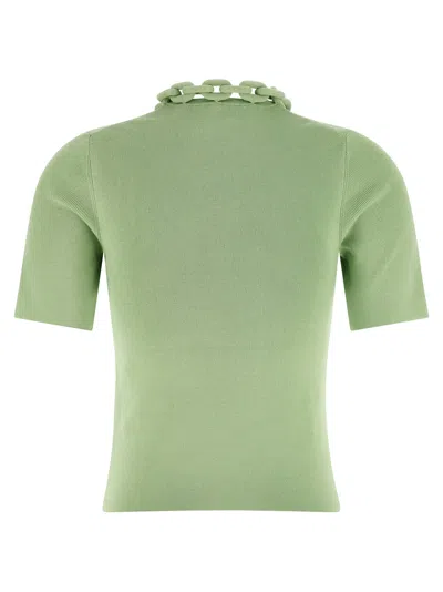 Rabanne Embellished-collar Ribbed T-shirt In Green
