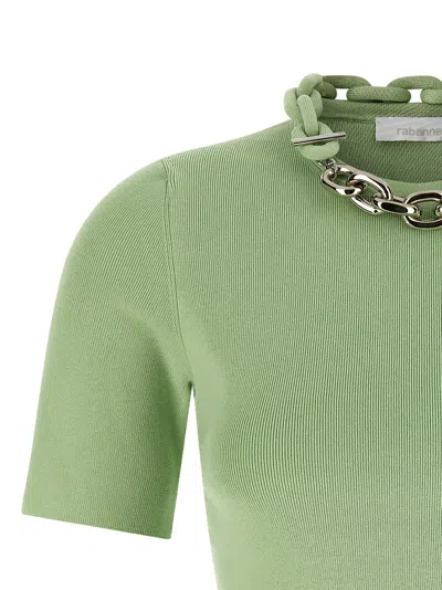 Rabanne Embellished-collar Ribbed T-shirt In Green