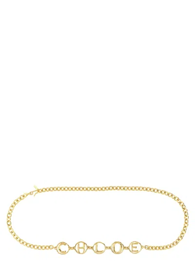 Chloé Script Logo Chain Belt Gold Tone In Gold