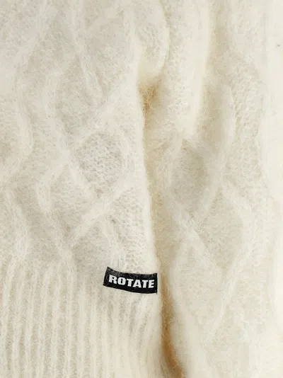 Rotate Birger Christensen Knit Cardigan Cable Pattern Ribbed Trims V Neck In White