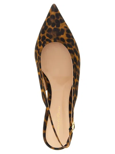 Gianvito Rossi Robbie Animal Print Flat Slingback Ballerinas In Brown