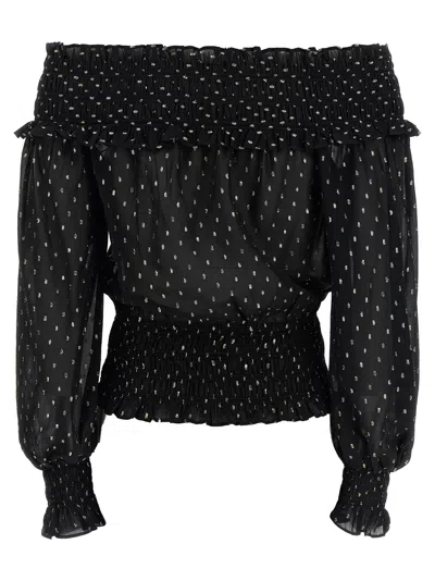 Self-portrait Black And Gold Chiffon Top In Black