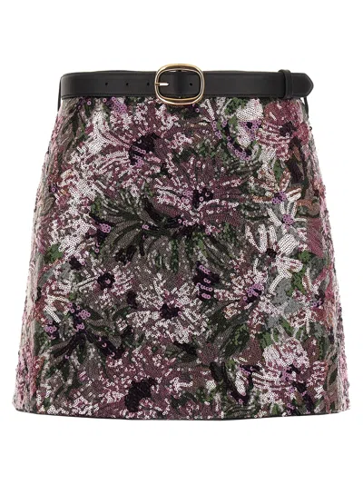 Self-portrait Floral Sequin Mini Skirts Pink In Pink