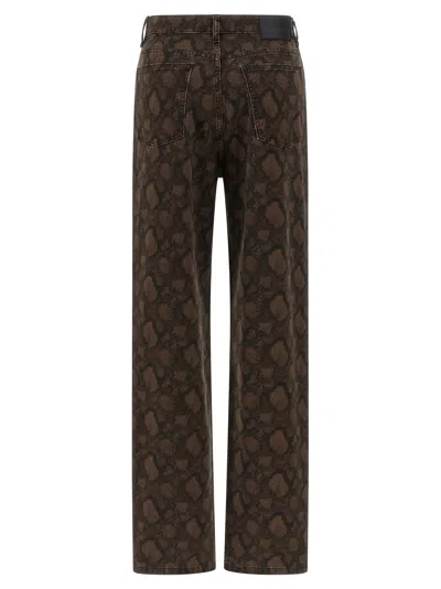 Rotate Birger Christensen Animal Pattern Denim Trousers Pockets Belt Loops In Brown
