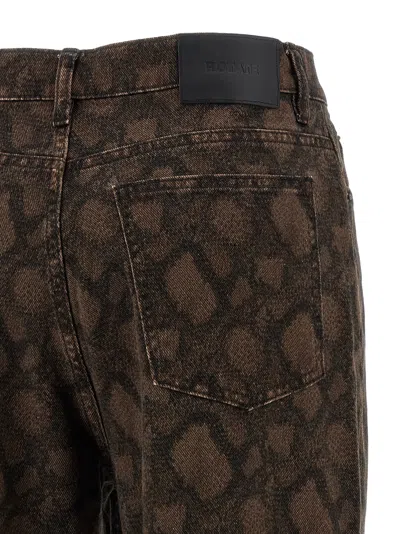 Rotate Birger Christensen Animal Pattern Denim Trousers Pockets Belt Loops In Brown