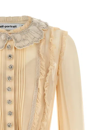 Self-portrait Tan Pleated Georgette Mini Dresses Yellow In Yellow