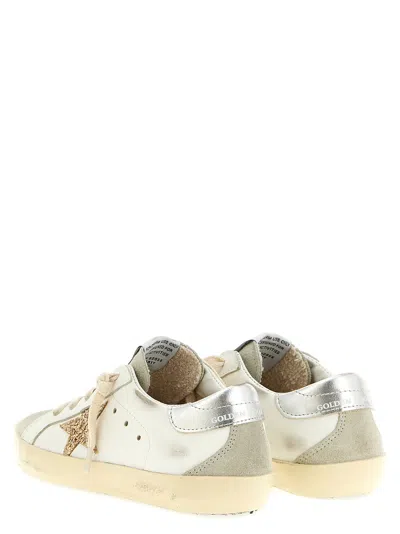 Golden Goose Kids Leather Sneakers With Glitter Star In White