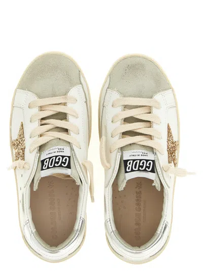 Golden Goose Kids Leather Sneakers With Glitter Star In White